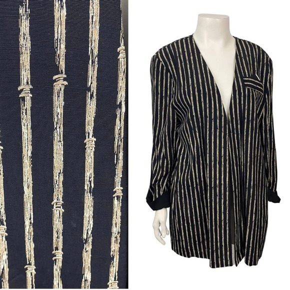 1990s Bamboo Print Open front Tunic Blazer Top / Women’s Medium * - Picture 1 of 5